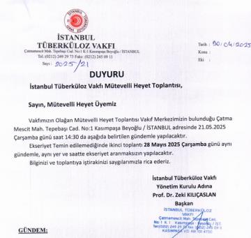 Tüberküloz Vakfı Mütevelli Heyet Toplantı Duyurusu
