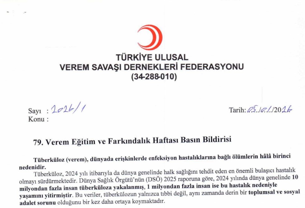 2026 Yılı 79. Verem Haftası Basın Bildirisi